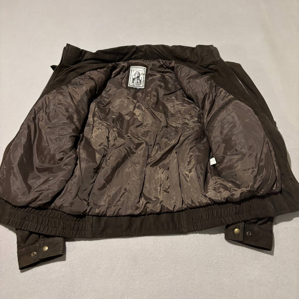 H.B. Leather Mens XL Brown Cowhide Nubuck Bomber Jacket Vintage Full Zip - Picture 3 of 8